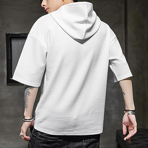 Men’s Hoodie Pullover Casual Hooded Sweatshirt Letter Print Short Sleeve T Shirts Summer Tee Top3
