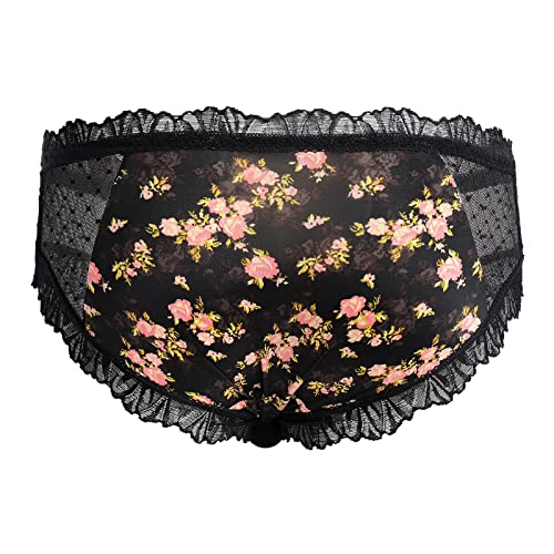ABAFIP Men's Sissy Lingerie Floral Bowknot Panties Low Waist Sheer Mesh Underpants Crossdressing Bikini Underwear2