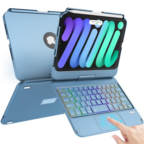 TaIYanG Keyboard Case for iPad Mini 6, 7 Color Backlit Trackpad Keyboard Case for iPad Mini 6th Generation 2021 8.3-inch, 360° Rotatable Protective Slim Cover for iPad Mini 6th Gen 2021 Tablet