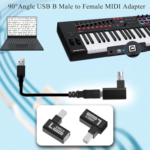 Image of ETZIN 90Angle USB B Male to B Female Adapter Extender USB2.0 Type B Left Angle Printer Connector MIDI Plug, Aluminium Hull, for Printer Scanner Electric Piano Mixer, (Left Bend) EPL-1580CC