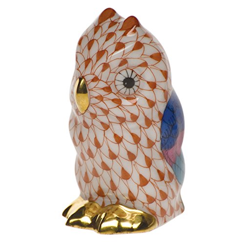 Herend Miniature Owl Porcelain Figurine Rust Fishnet