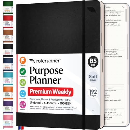 Roterunner Purpose Planner Notebook B5 7.5”x9.8” Undated 2026 Daily Weekly