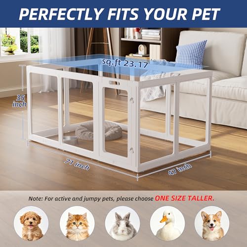 Image of Clear Acrylic Dog Playpen Indoor, Puppy Cat Small Pet Play Pen, Pet Cat Playpen for Rabbits, Dog Fence Crate Kennel Whelping Cage (35 inch, White, 10 Panel)