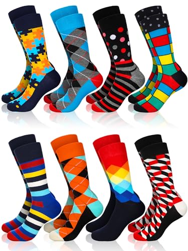 8 Pairs Dress Socks Novelty Socks Bulk for Men Size 8-12 Colorful Socks Crew Socks Bulk Business Casual Socks Gifts for Men Dad Grandpa (Funky Style)