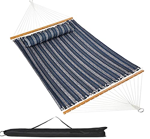 VALLEYRAY Hammock with Spreader Bars, Double Hammock with Pillow, Quilted Fabric Hammock with Wooden Spreader Bar and Chains for 2 Persons, 450 Capcity.