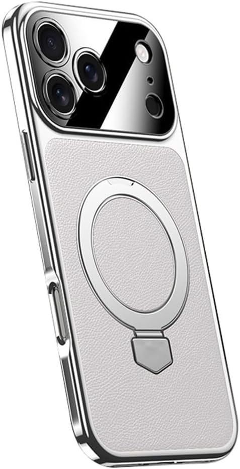 Magnetic Case for iPhone 17/17 Air/17 Pro/17 Pro Max, All-Inclusive Lens Protection Electroplated Leather Cover with Metal Ring Stand, Shockproof Slim Fit(Red,17 Air)