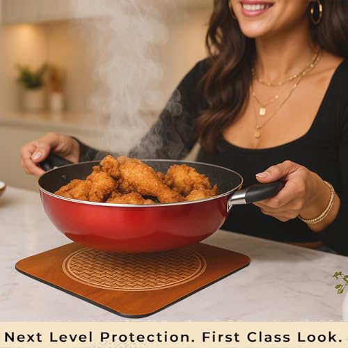 Image of Square Premium Wooden Trivet & Coaster Set | Heat Resistant Table Protector for Hot Pots & Pans | 20x20 cm Laser Engraved | Anti-Slip Base | Ultra-Slim 3mm | Pack of 4 (Square)