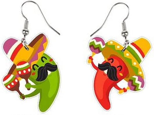 Cinco de Mayo Earrings Mexican Earrings for Women Pinatas Sombrero Fiesta Drop Earrings,Funny Fiesta Pepper Racket Rainbow Horse Hat Earrings Mexican Carnivals Event Festival Jewelry