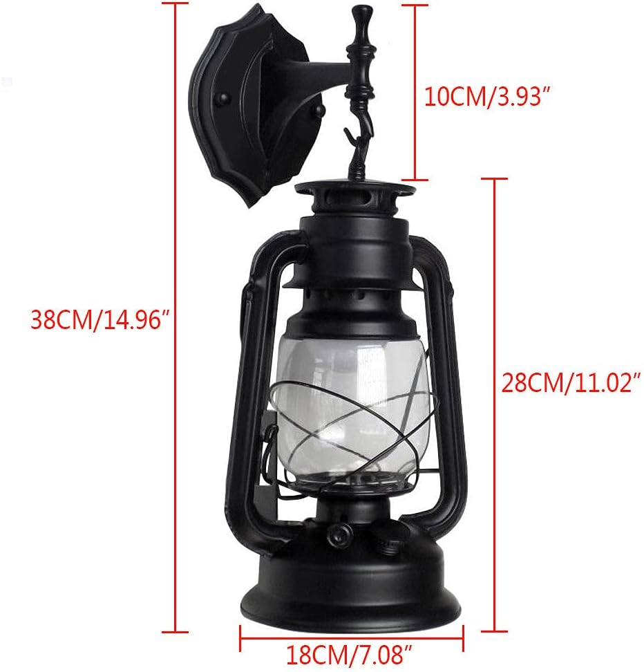 Futchoy FIKNEE Rustic Wall Lantern Light - Retro Antique Vintage Lamp - Porch & Outdoor Wall Sconce - Black