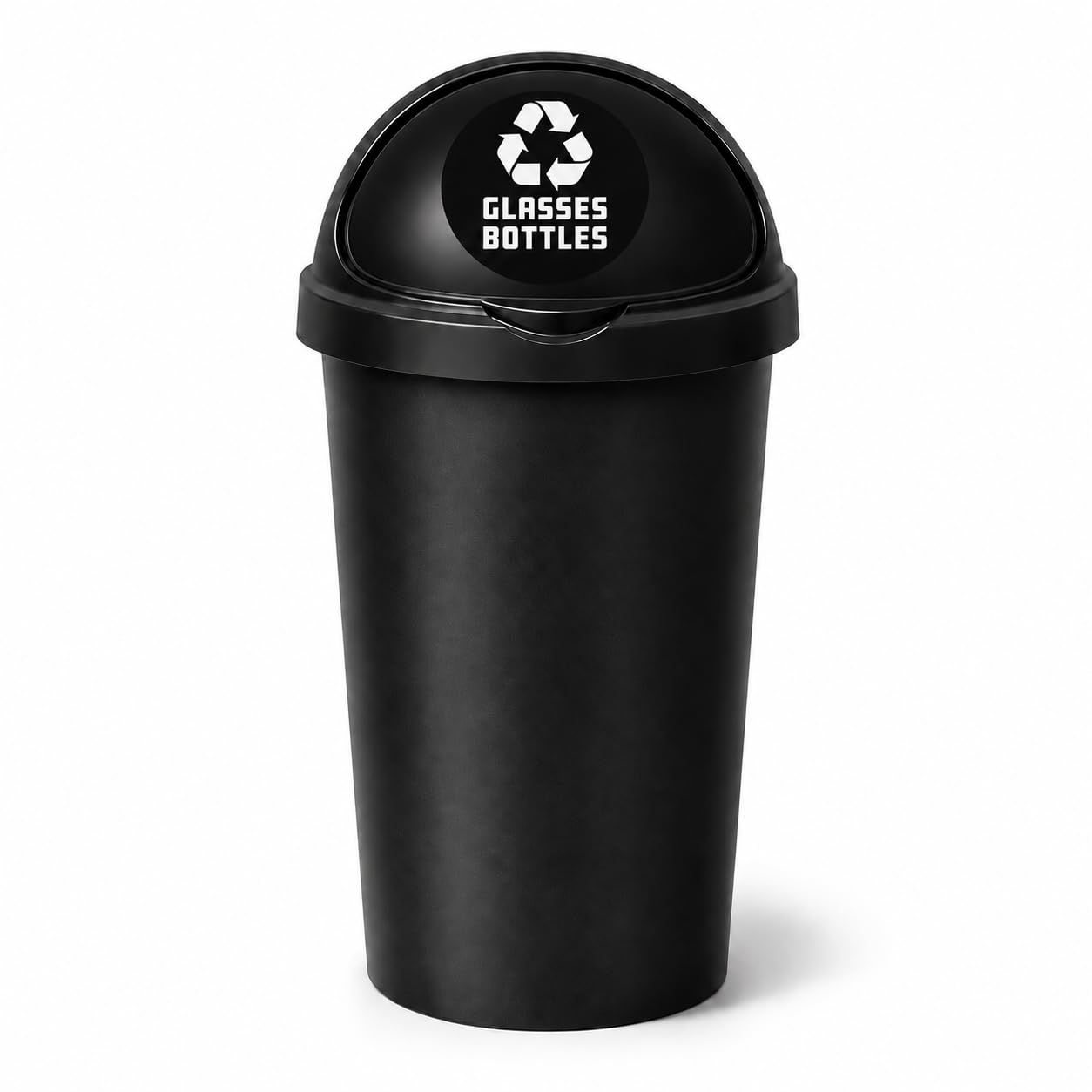 SPECTRAPLAST® 50L Bullet Bin with Coloured Lid & Sticker, Large Kitchen Rubbish Bin, Plastic Waste Bin for Home, Office, Bathroom & Utility Room, Indoor Recycling Dustbin (BLACK, GLASSES BOTTLES) — image 1