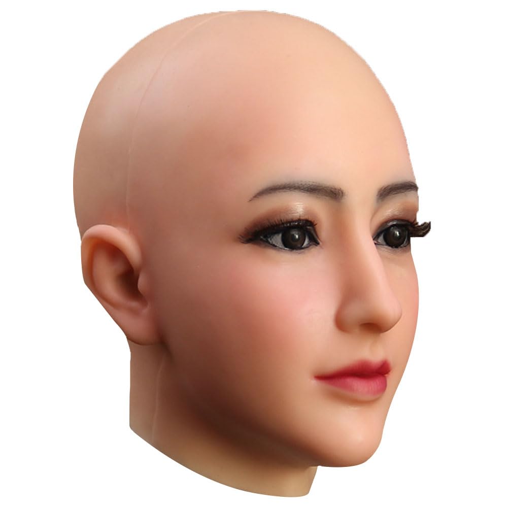 LCUPPON Female Silicone Head Mask with Makeup for Drag Halloween Crossdressing Cosplay (Brown)