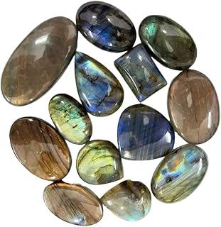 CRYSTALINE 5pcs Natural Labradorite Stones, Iridescent Spectrolit, Loose Gemstone Cabochon Wholesale Bulk DIY Jewelry Making Supply, Chakra & Healing Energy Crystals, Wire Wrapping