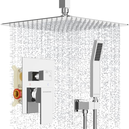 Image of SR SUN RISE 12 Inch Ceiling Mount Rain Shower System,Polished Chrome