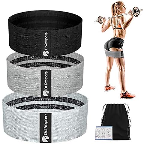 DR.PREPARE Resistance Bands, 3 Sets Fabric Exercise Workout Bands with Non-Slip Design for Hips & Glutes, 3 Resistance Levels Fitness Bands for Women Men Strength Training, Yoga, Fitness, Pilates Cover