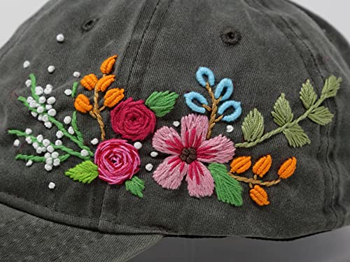Gorra de béisbol bordada a mano con diseño floral miniatura 4