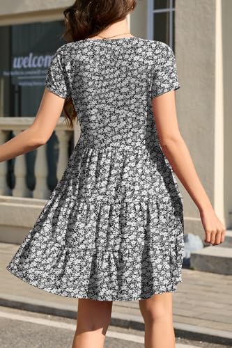 Image of nclook Womens Summer Casual Dress Sweet Cute V Neck Mini Dress with Pocket Short Sleeve