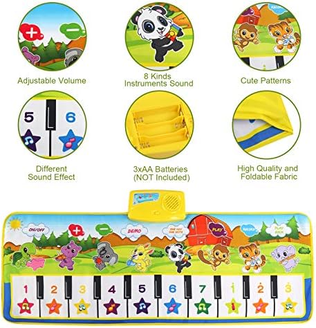NEWSTYLE Kids Musical Mat, Music Keyboard Piano Mat, 39.5" x 14" Baby Touch Play Mat, Dance Floor Mat Carpet Blanket Educational Musical Toys for Boys Girls Kids - 8 Different Music Instruments 6 51eiBc8JQwL. AC