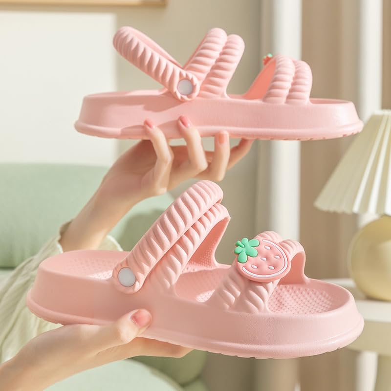 Loizziuy Women's Strawberry Slippers Slides Heart Decor Flip Flops Sandals for Vacation Flat Bottom Casual Slippers for Womens Girls2