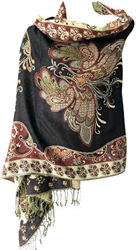 Women Soft Metallic Sparkly Double Layer Reversible Pashmina Shawl Wrap Shimmer Scarf (Butterfly (Yellow+Black/Gold))