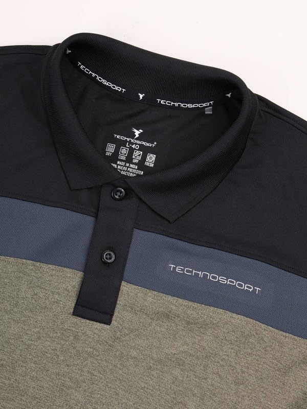 Image of TECHNOSPORT Men's Polo Neck Colorblock Half Sleeve T-Shirt - (MTP741 PRNT)