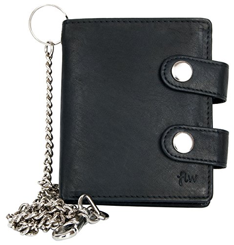 FLW Biker's Pocket Sized Strong Genuine Leather Wallet with 20 Inch Long Chain
