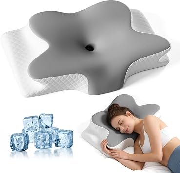 Mellow Sleep Pillow, Side Sleeper Cervical Memory Foam Pillow for Face Support, Reduces Face Pressure & Ear Discomfort, Neck Support, Ergonomic Contour, Breathable Cover