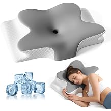 Mellow Sleep Pillow, Side Sleeper Cervical Memory Foam Pillow for Face Support, Reduces Face Pressure & Ear Discomfort, Neck Support, Ergonomic Contour, Breathable Cover