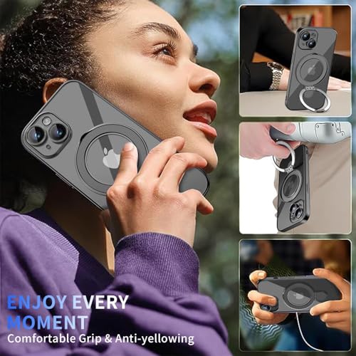 Image of Magnetic for iPhone 15 Plus Case with Invisible Stand[Compatible with MagSafe][Full Camera Lens Protector][Military Drop Protection] Shockproof Not Yellowing Clear Slim Soft for Women Men
