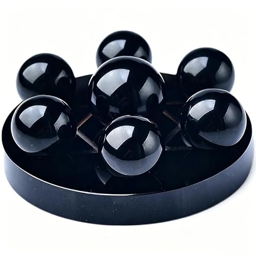 NIBHZ Obsidian Crystal Ball Ornaments Stone Polished Obsidian Seven Star Array Stone feng Shui Ball,10cm