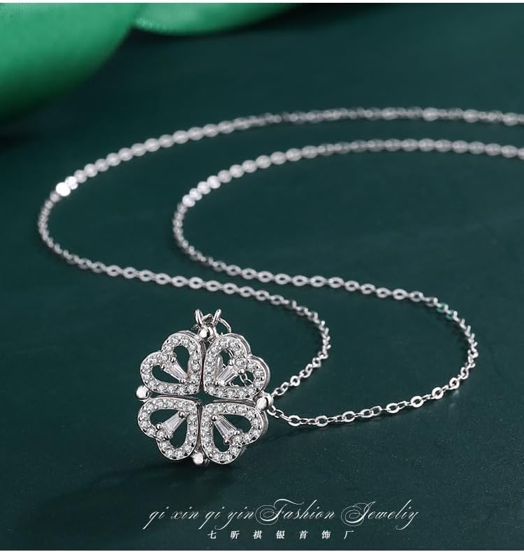 Sterling Silver Heart Shaped and Four Leaf Clover Convertible Pendant Necklace Crystals Jewelry for Women - Image 7