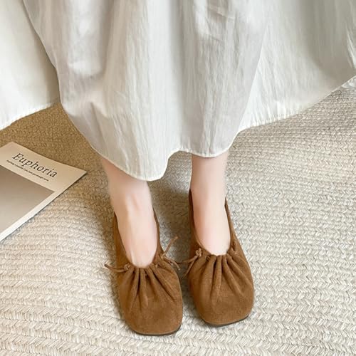 Women's Ballet Flats Comfortable Suede Flats Shoes Casual Ruched Square Toe Flat Shoes Slip on Dressy Mary Jane Shoe 20252