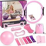 Vanlgs Pilates Kit 13Pcs Home Pilates Essentials Workout Kit with 13" Ring, 10" Ball and Resistance Bands for Women at Home Pilates Equipment Set for Beginners（Natural Pink Color）