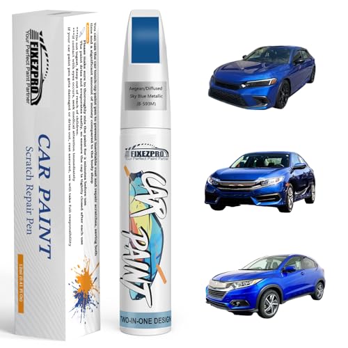 Image of B-593M Aegean /Diffused Sky Blue Metallic Car Touch Up Paint for Honda, Color Match Auto Paint Repair Pen,Professional Car Scratch Repair Remover Pen Quick Drying, Easy to Use