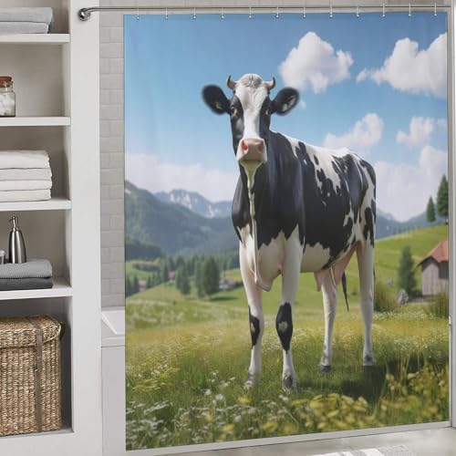 Rideau de douche polyester imperméable 183x183cm lavable motif vache avec crochets - 2