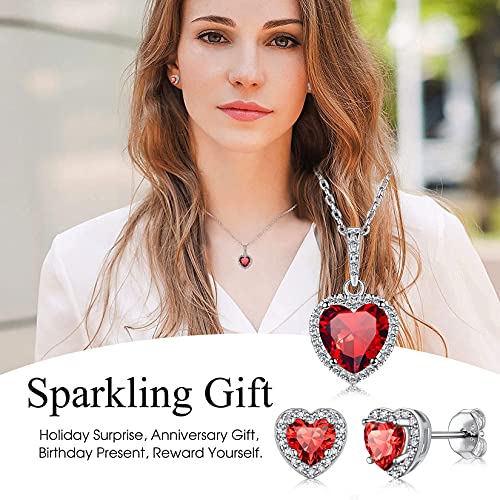 Bestyle 925 Sterling Silver Love Heart Cut Cubic Zirconia Halo Stud Earrings, Brilliant Created July Ruby Cz Birthstone Earrings For Women Girls #TOP4