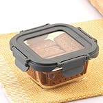 ATTRO Glassox Borosilicate Square Glass Lunch Box with Tempered Glass Lid Food Storage Container Microwave & Freezer Safe Food-Grade Leak-Proof 320ml
