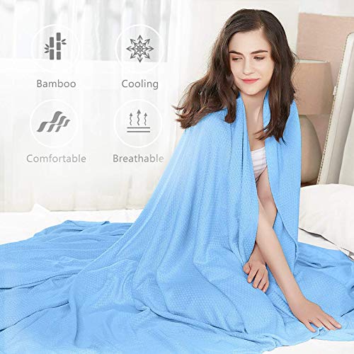 DANGTOP Cooling Blankets, Queen Size 100% Bamboo Blanket for All-Season, Cooling Blanket Absorbs Body Heat to Keep Cool on Warm Night, Ultra-Cool Lightweight Blanket for Bed (79X91 inches, Blue) - Thumbnail 5