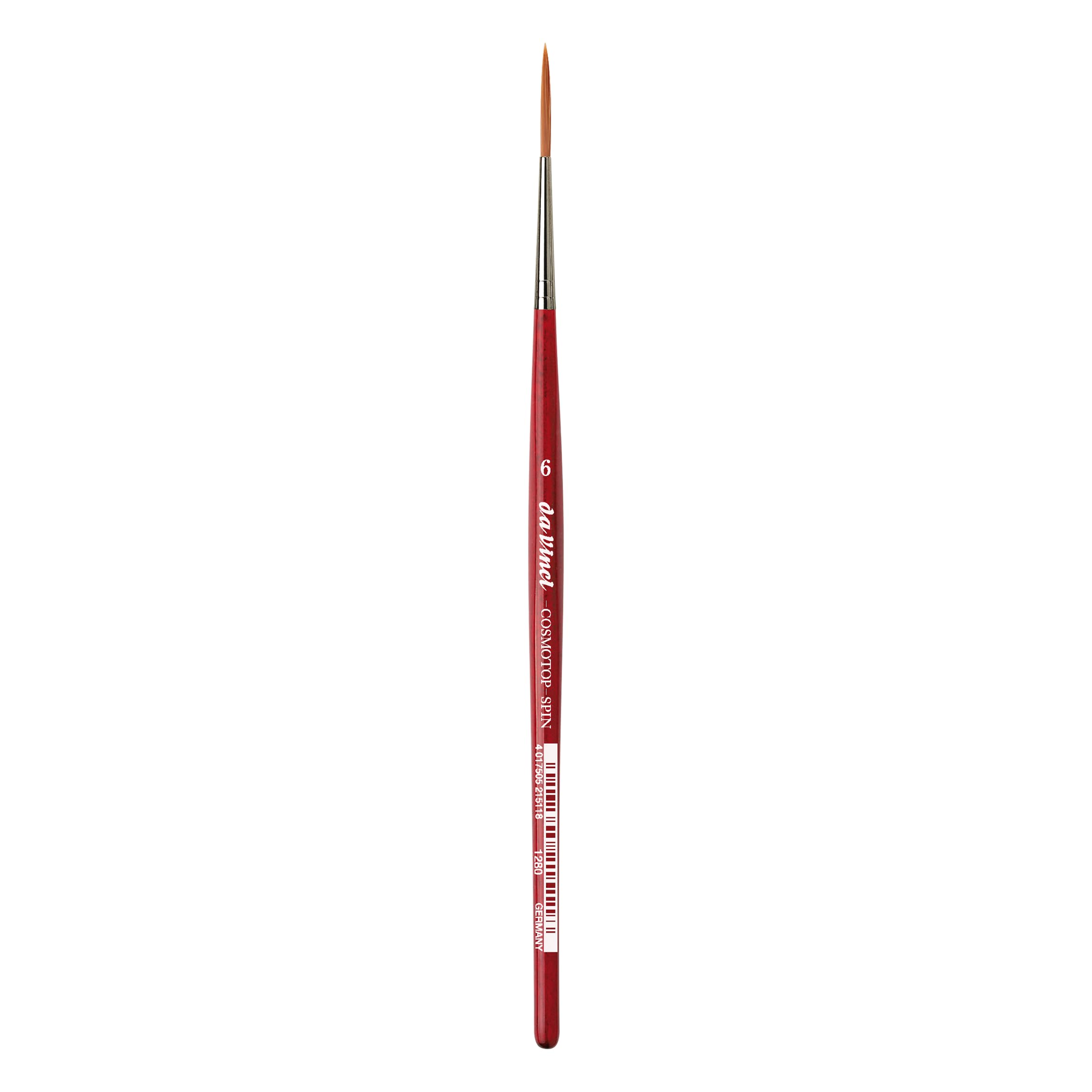 da Vinci Watercolor Series 1280 CosmoTop Spin Paint Brush, Medium Needle-Sharp Liner Synthetic with Red Handle, Size 6