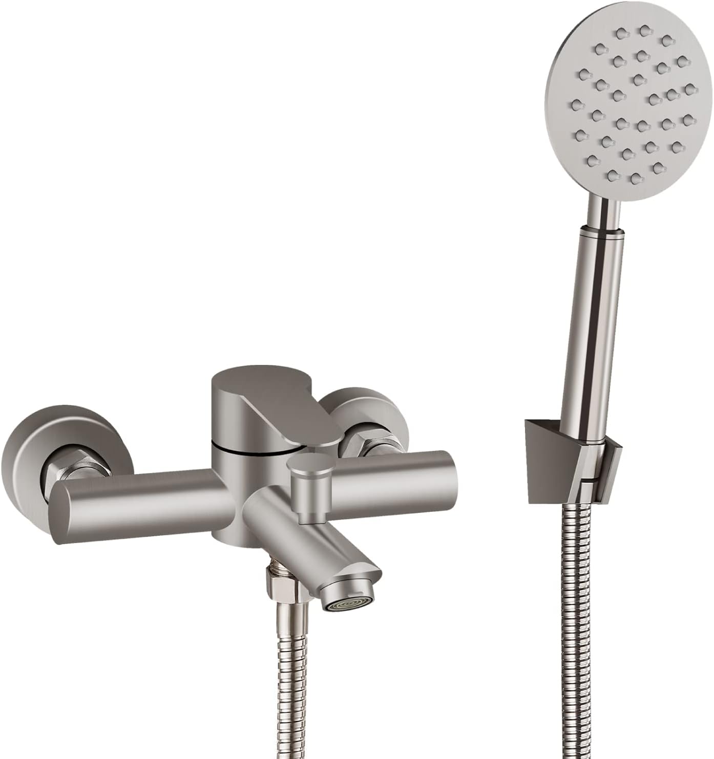 brassqueen Brushed Nickel Bathroom Tub Faucet Wall Mount Stainless