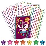 Decorably 9,360 Vibrant Small Star Stickers for Kids Reward - 45 Sheets with 5 Designs for Charts & Worksheets, Classroom Activities, Positive Reinforcement, Arts & Crafts, Scrapbooking, Gift