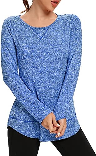 CHAMA Womens Dry Fit Long Sleeve,Workout Shirts-Plain Long Sleeve Tshirt for Women Yoga Sports T-Shirt Activewear(Blue,X-Large)