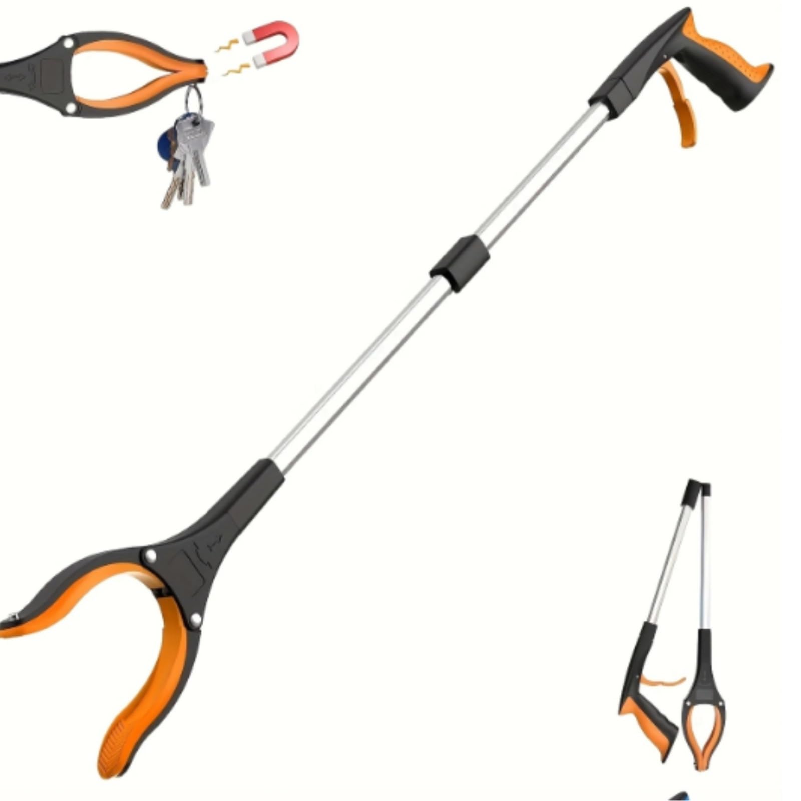 Pinza Recoge Objetos 2 Herramientas De Agarre Aluminio con Garra Magnética, Ligeras Y Plegables Agarrador(Oranje)