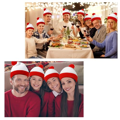 Image of Yaomiao Christmas Hat Red White Beanie Pom Pom Cuff Knit Beanies Xmas Winter Hat for Men Women Adult