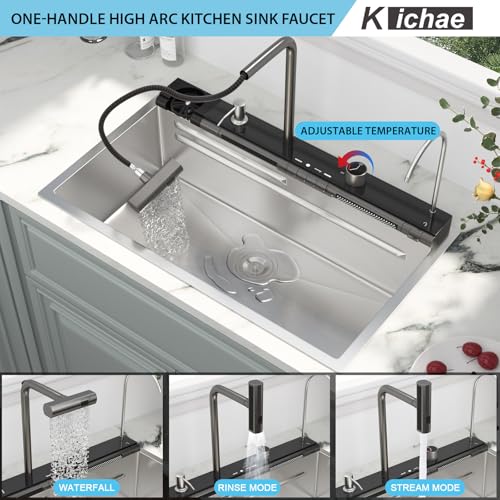 Image of Kichae 30x19 Kitchen Sink Drop In Waterfall Kitchen Sink Smart Workstation