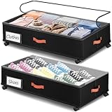 Tsinglax Under Bed Storage with Wheels 2-Pack, Under Bed Storage Containers 66L Clear Lids, Rolling Storage Drawers for Clothes Shoes Blankets, Underbed Organizer Bins(32