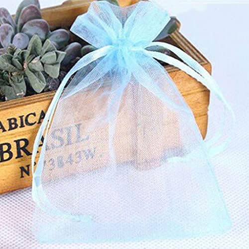 100PCS Organza Gift Bags Small Drawstring Bags Mesh Jewellery Pouches 10X15CM Candy Bags for Wedding, Christmas, Birthday, Anniversary, Party Favour Bags(Light Blue)