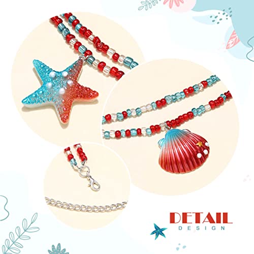 Bodiy Beads Waist Chain Seashells Layered Beaded Belly Body Chains Bikini Starfish Body Jewelry Beach Waist Accessory For Women And Girls (Red) #TOP3