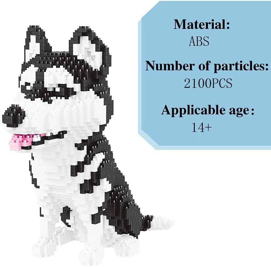 Image detailing the material (ABS), number of particles (1900), and recommended age (14+) for the Husky building block set.