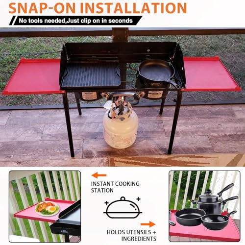Folding Side Shelf Set for Camp Chef 14" Two-Burner Stoves – Dual-Use Foldable Shelves (2 Pack) for Camp Chef EX60 EX90 EX170 EX280 YK60 EX60 DB60D EX90 PRO60X LS60P, Extra Prep Space & Protective Lid by BBQ Future - Used condition - Image 3