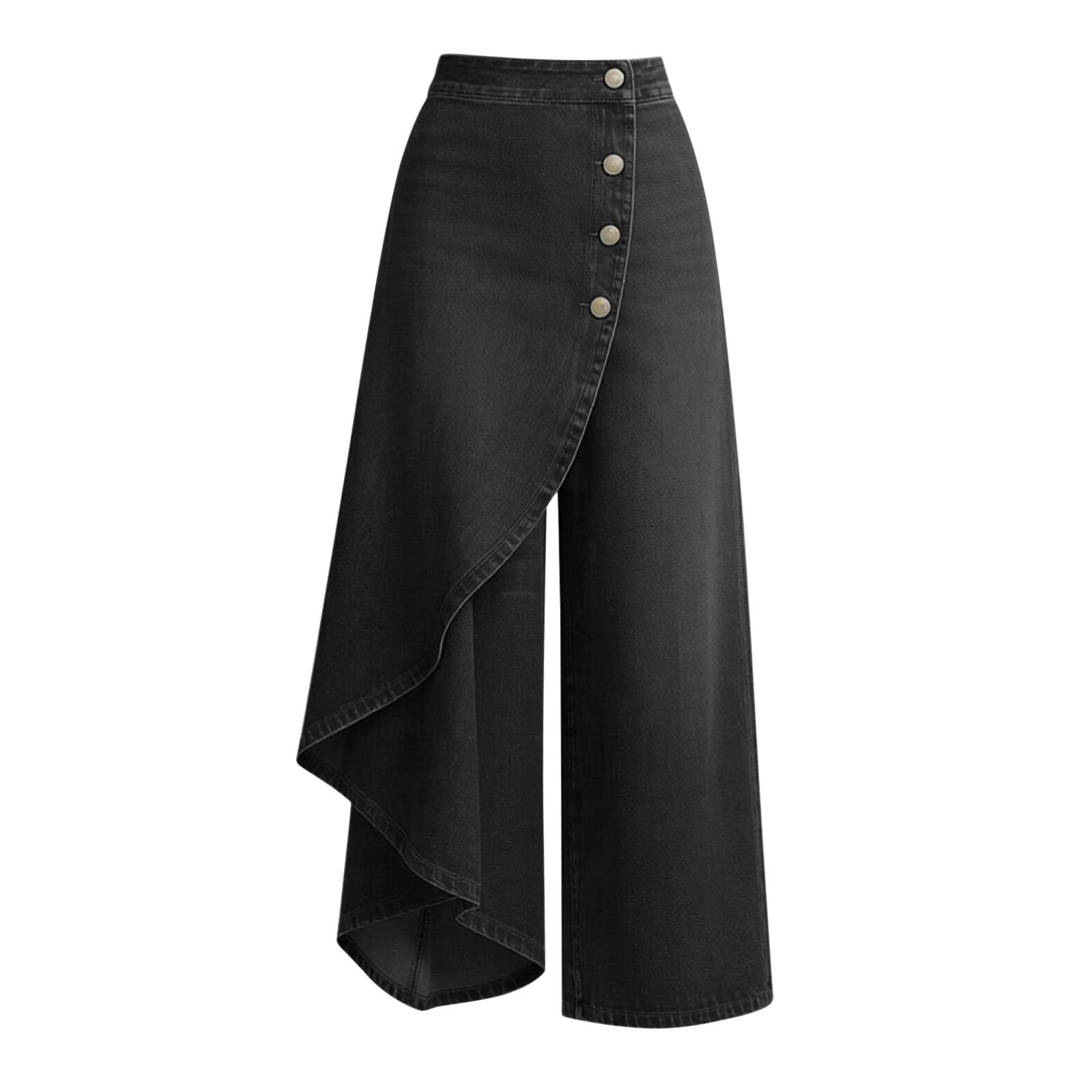 Generisch Baggy Jeans da donna a 7/8 estivi, elegante gonna a pantaloncino Palazzo, leggero, per il tempo libero, asimmetrico, orlo in jeans Culotte, gamba larga, pantaloni in denim a vita alta